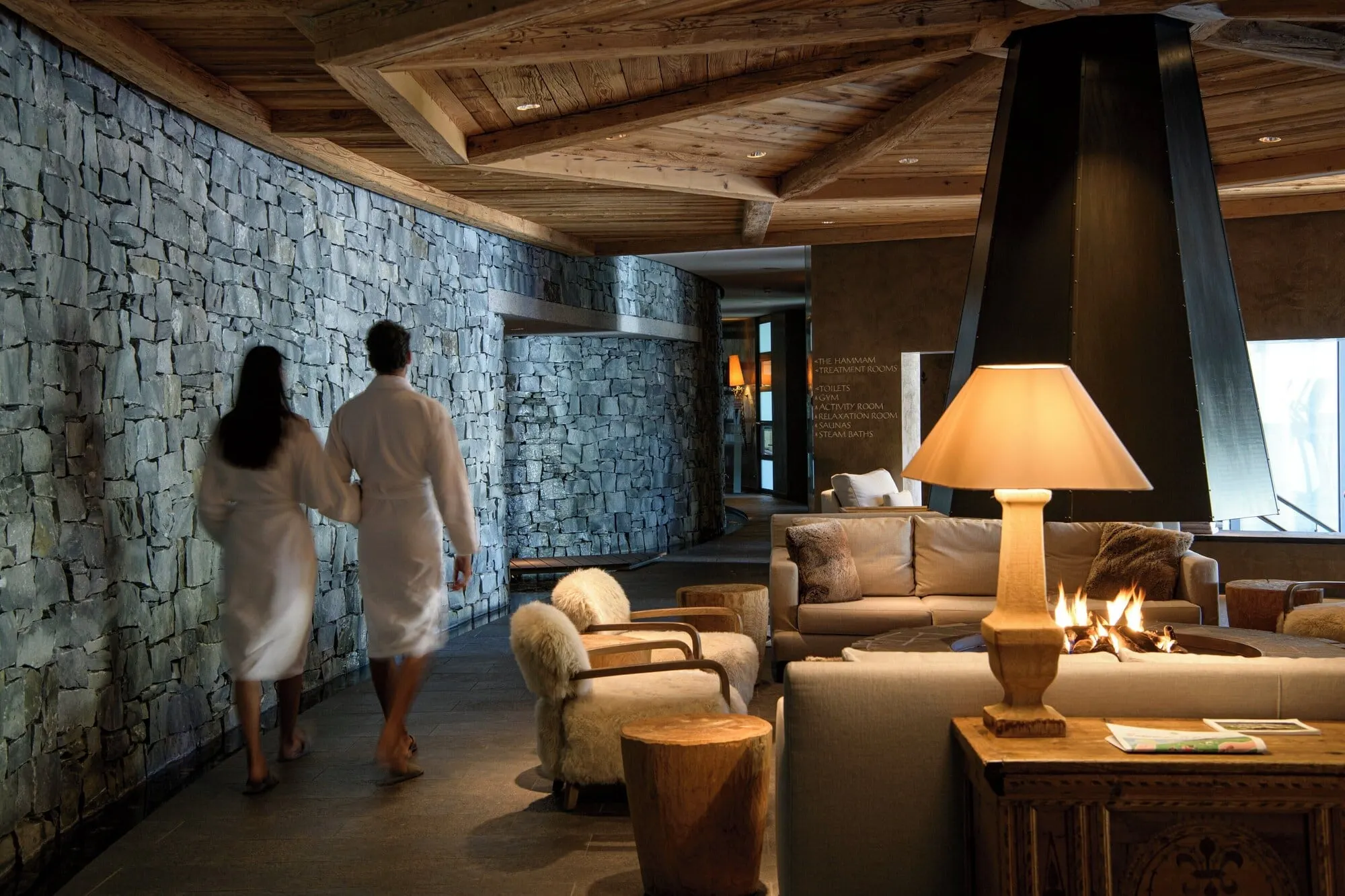 A stone-walled lounge in the spa