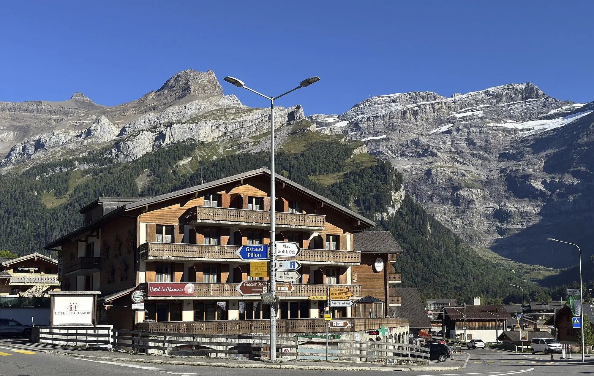 The hotel below the Diablerets peaks in summer