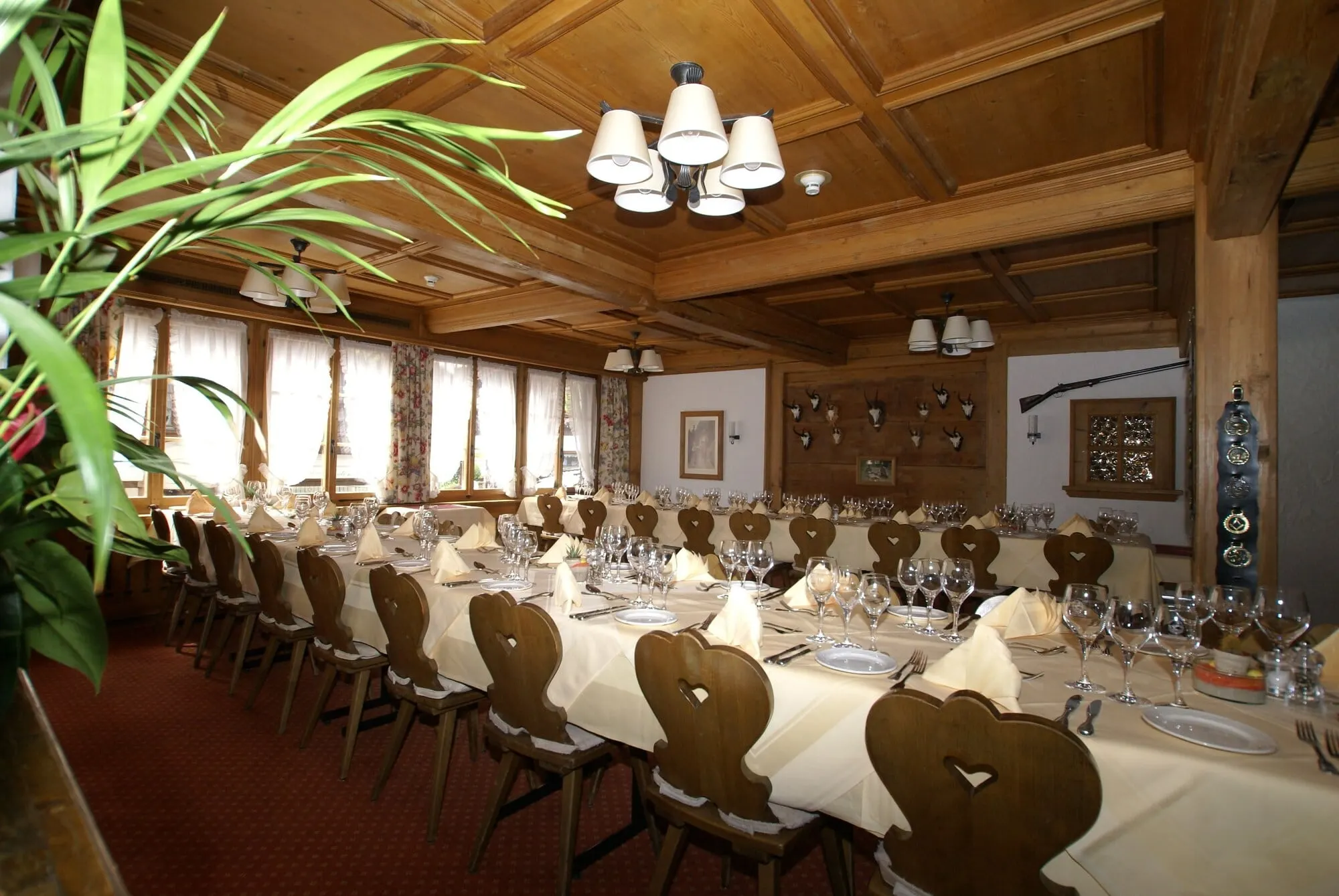 A long table set in the dining room