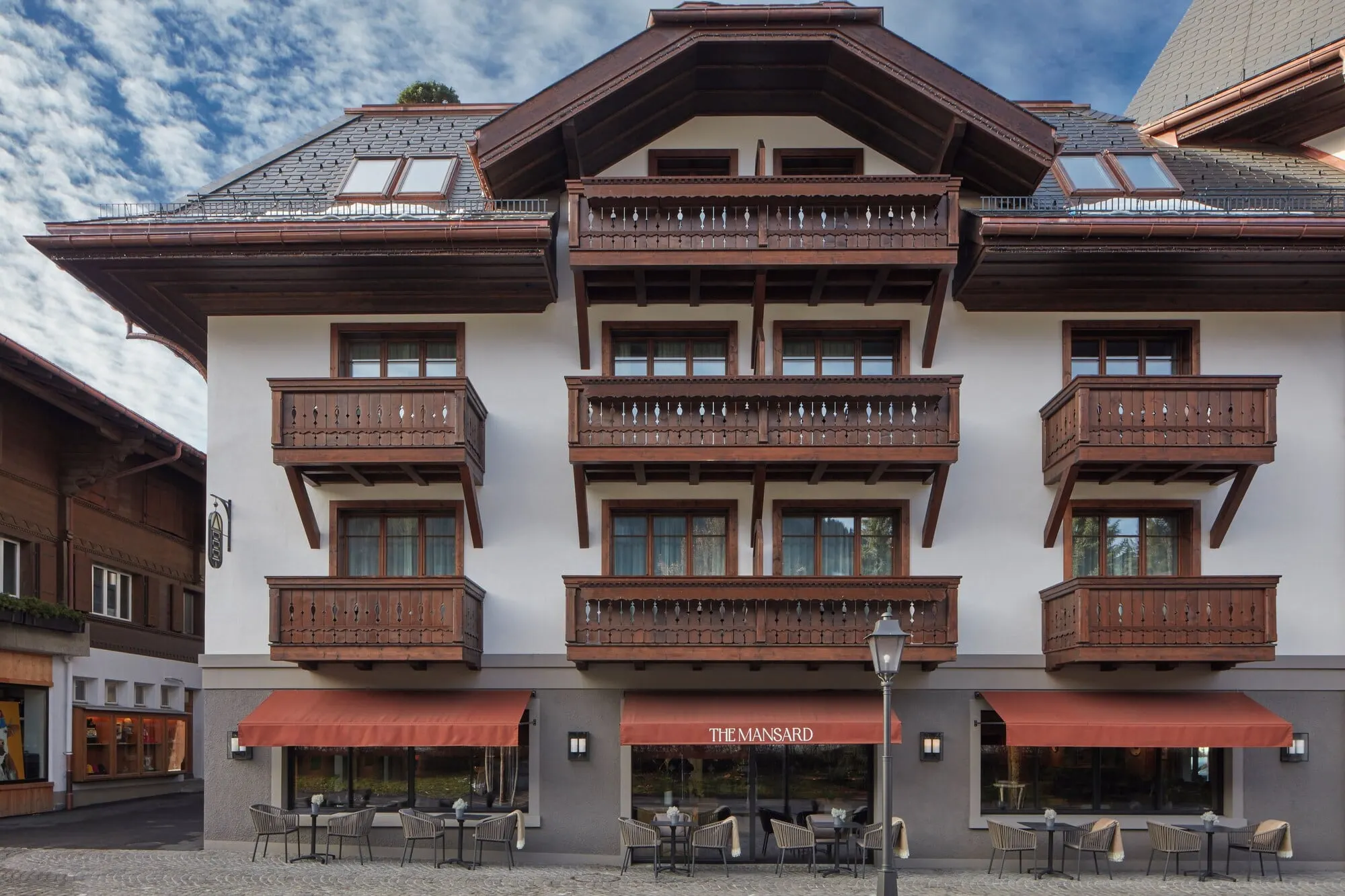 The front of the hotel and its balconies