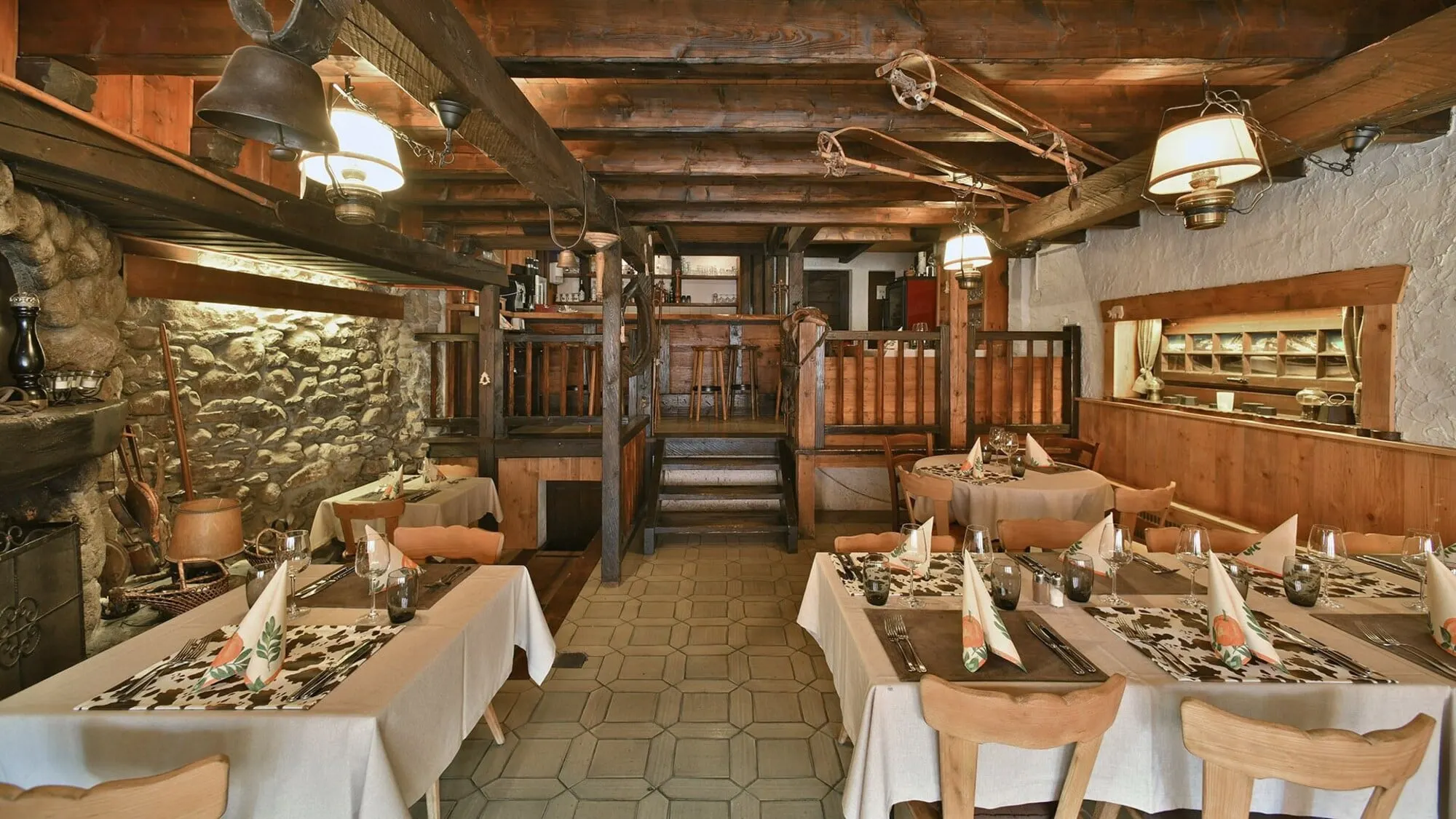The restaurant under old wooden beams