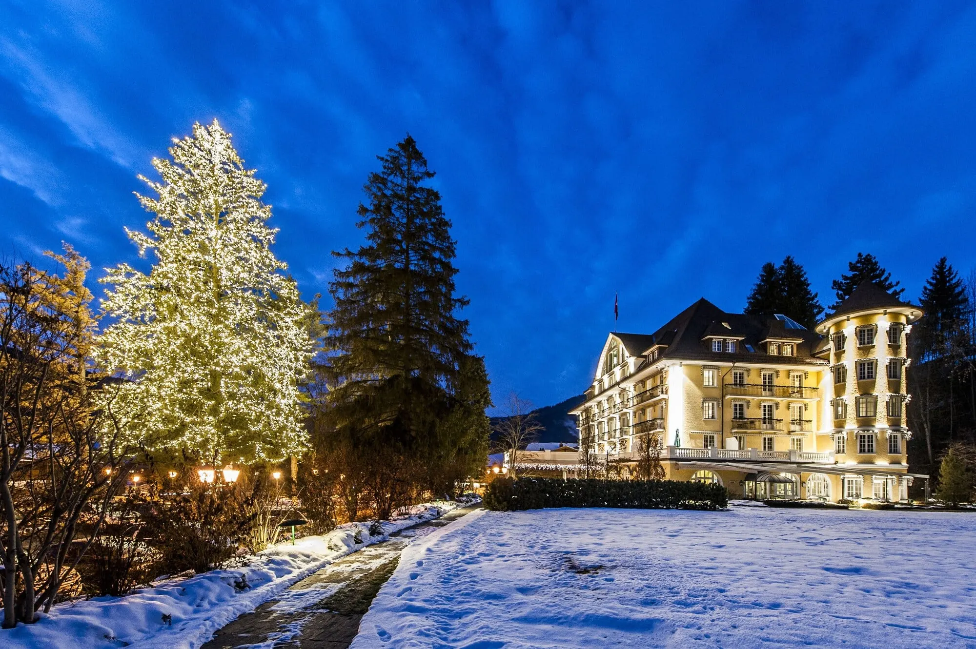 The hotel on a winter evening