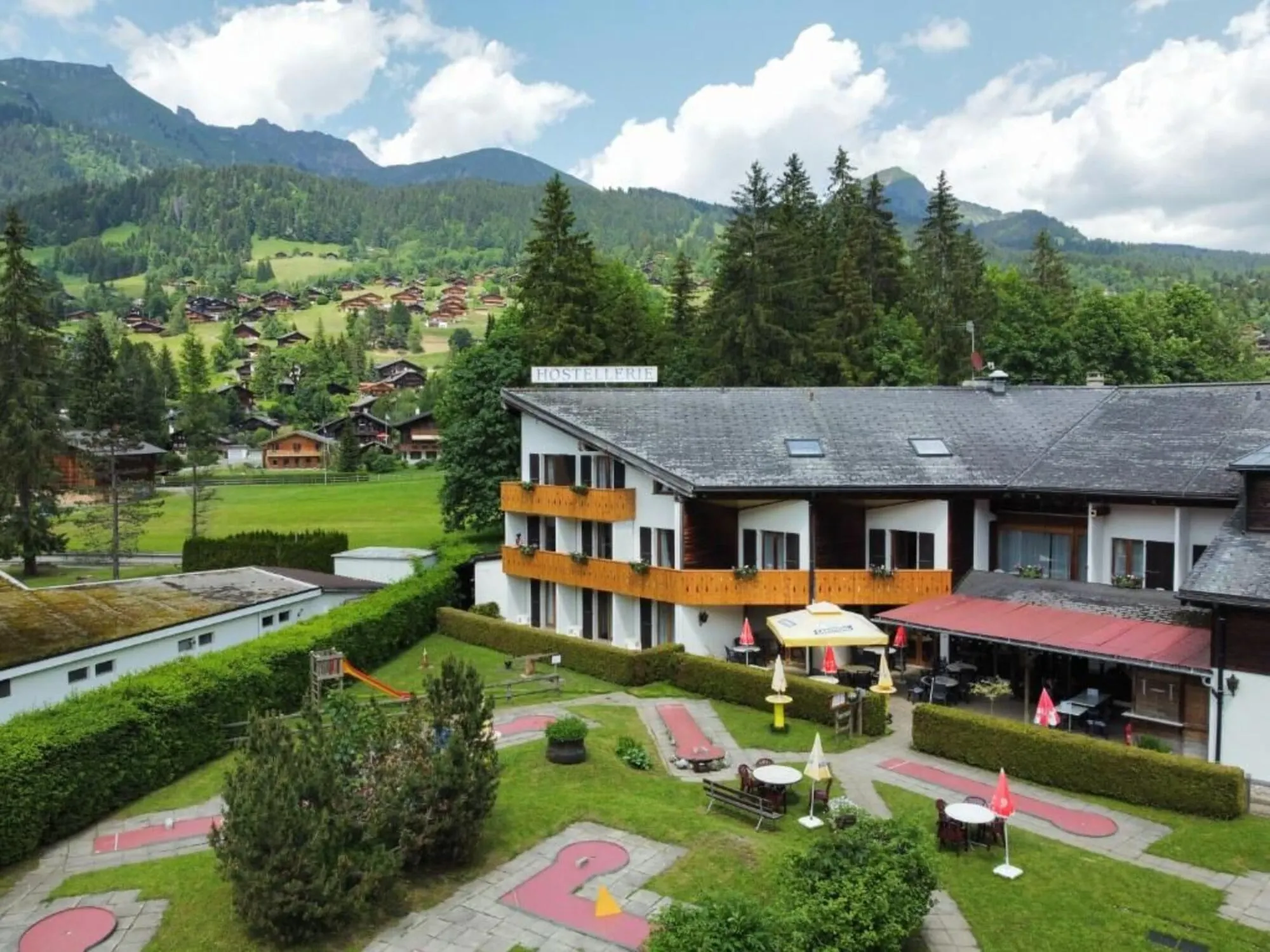 The hotel and mini-golf in summer