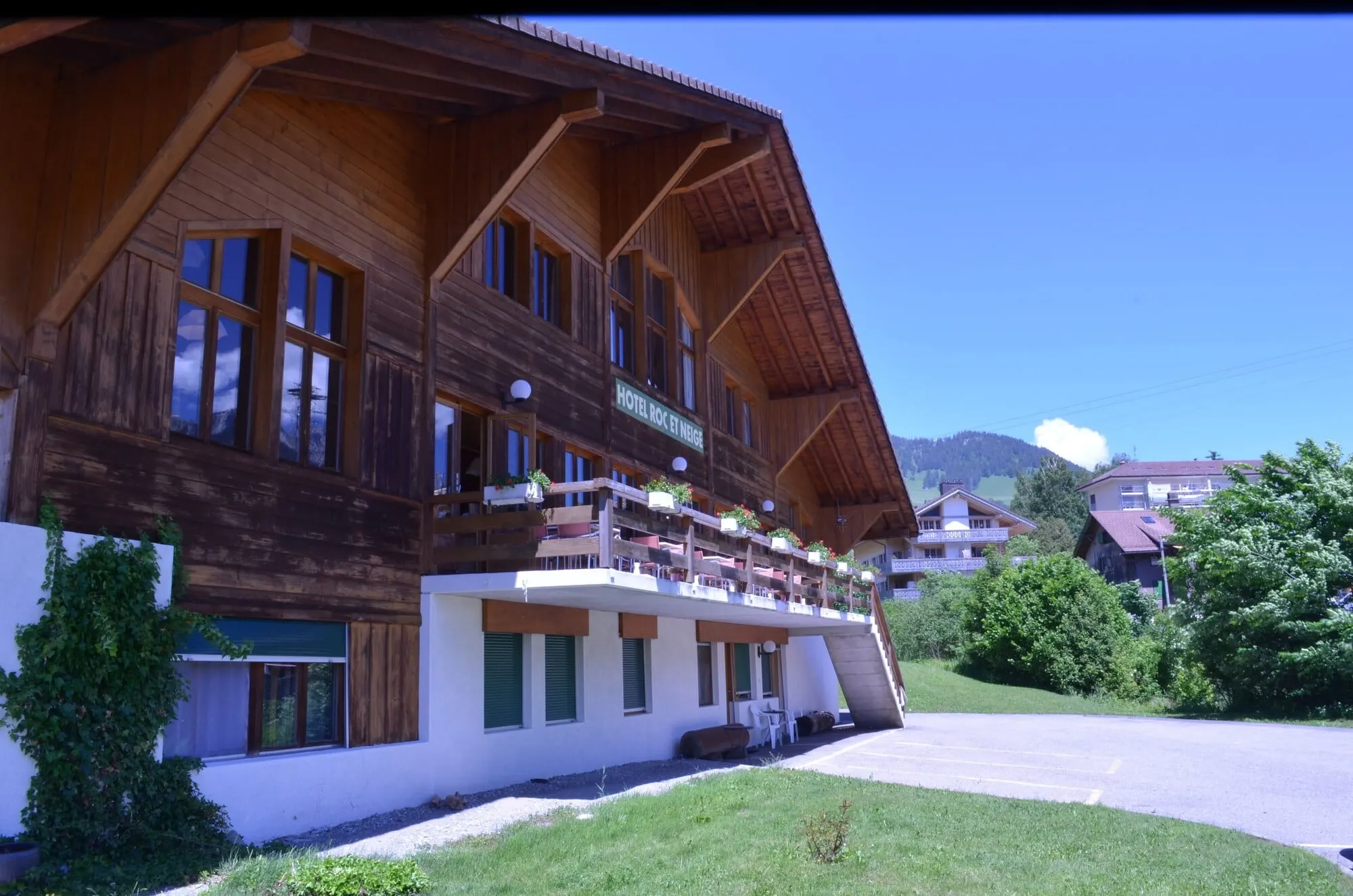 The hotel's side and balconies