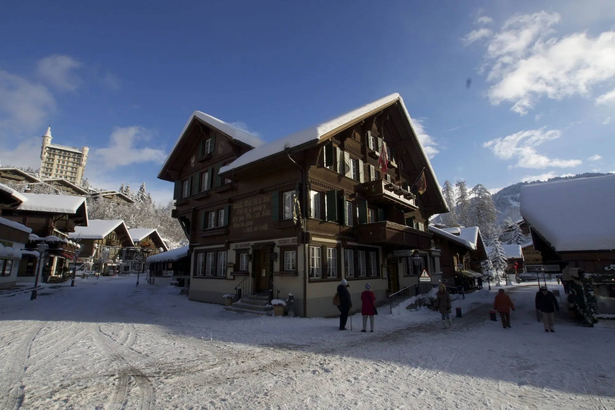 The hotel on the snowy Promenade