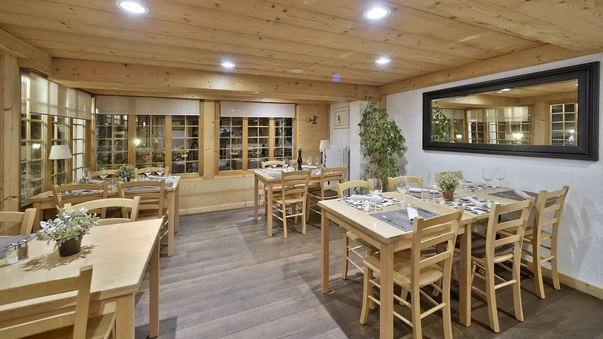 A pine-panelled dining room