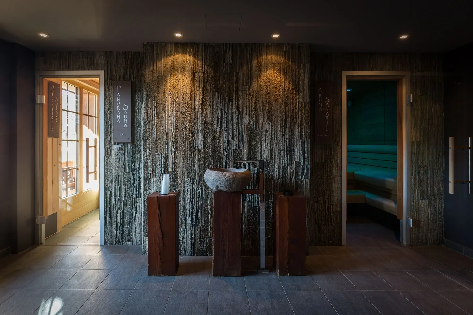 A stone-walled corner of the spa
