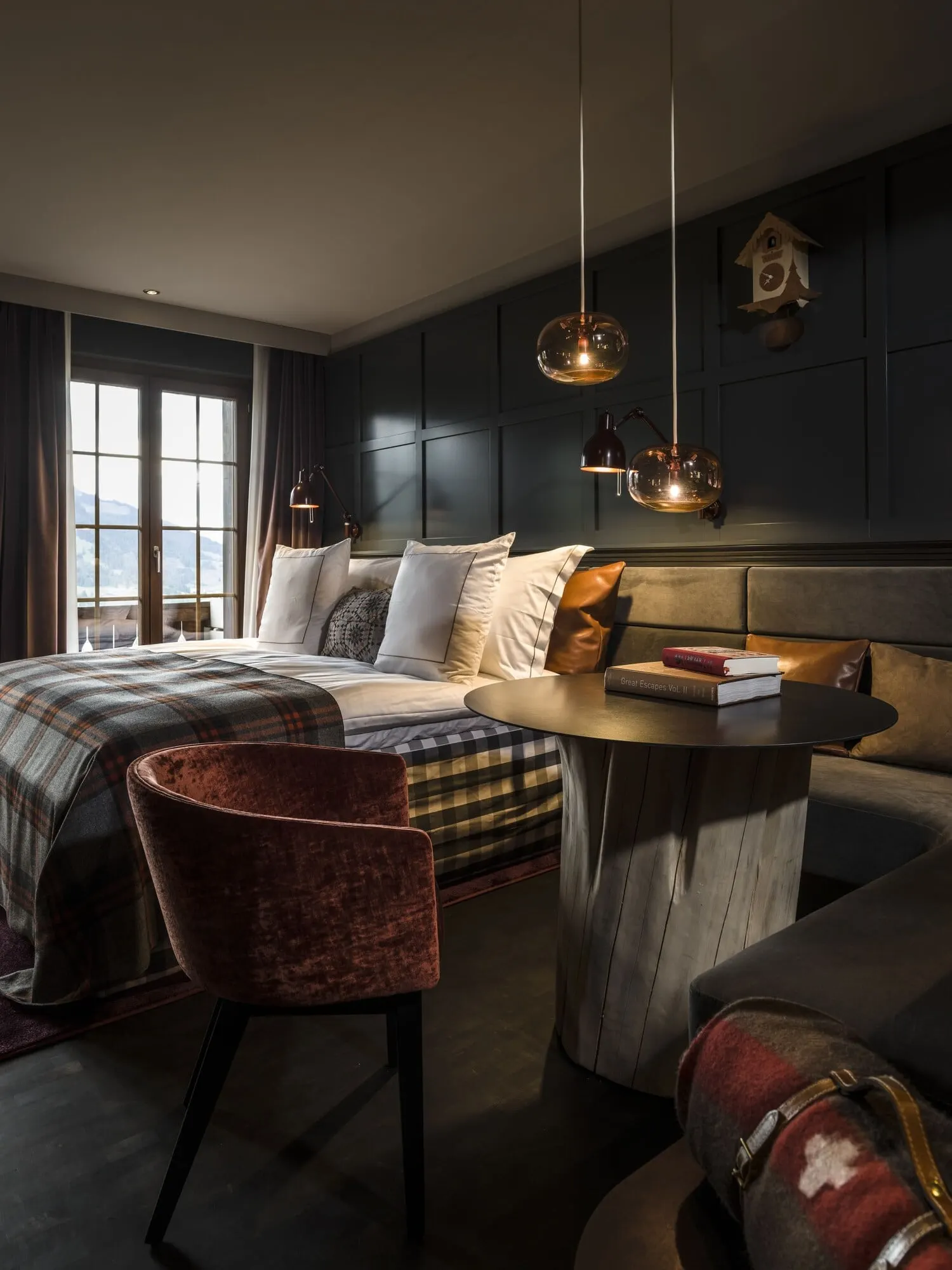 A double room with a mountain view