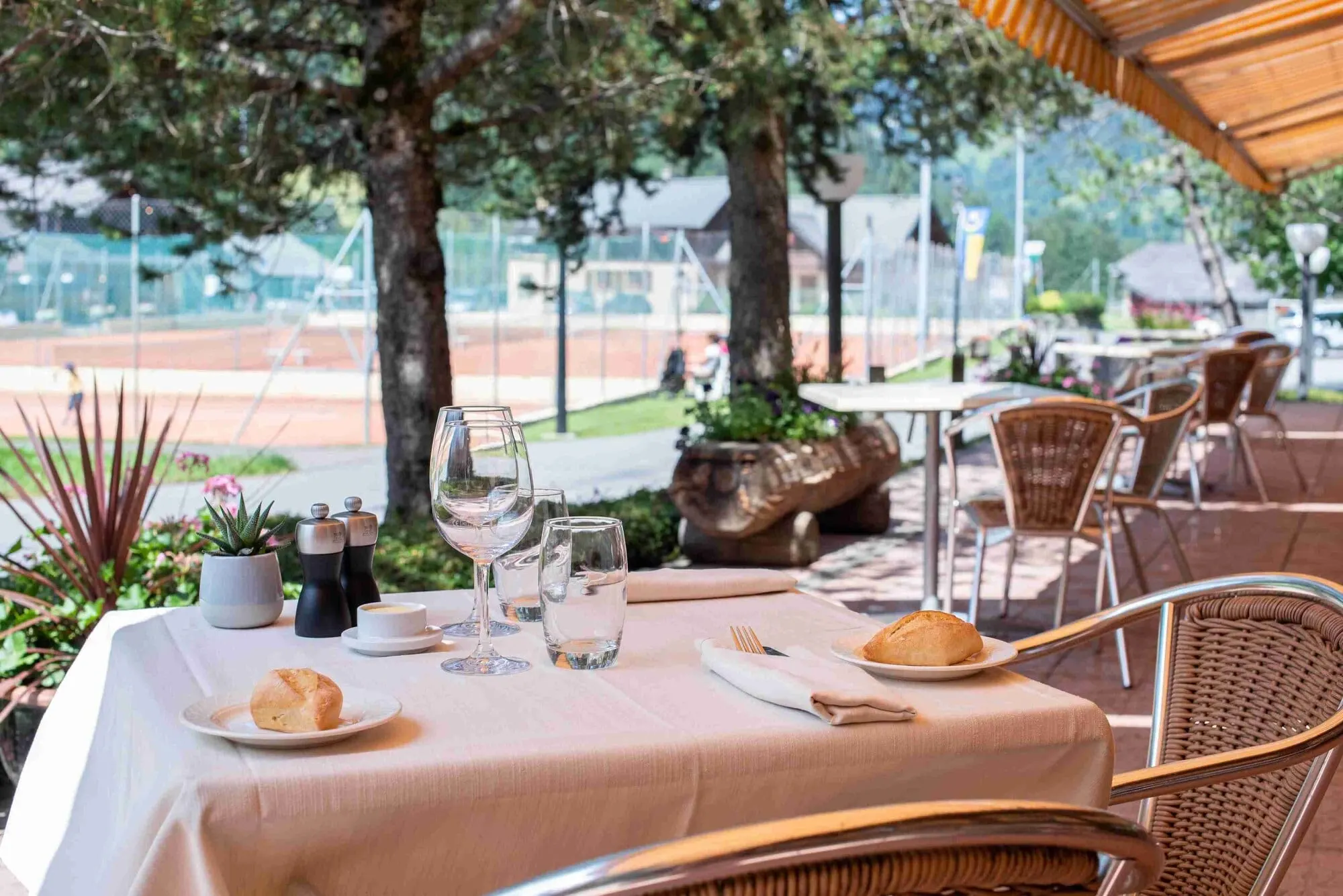 Tables on the garden terrace