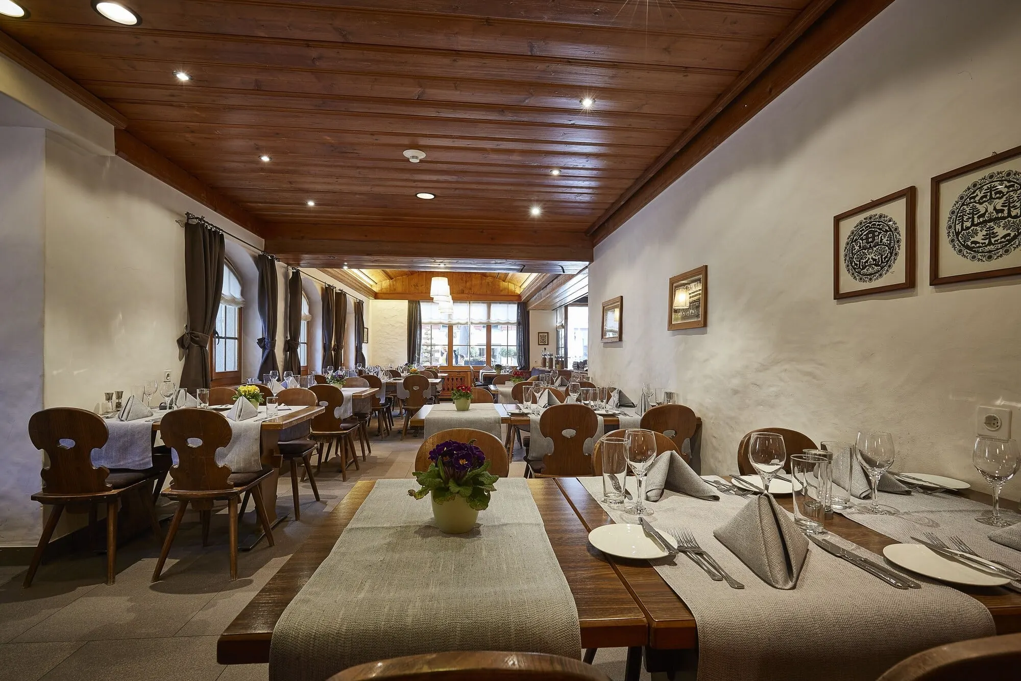 The restaurant under wooden beams