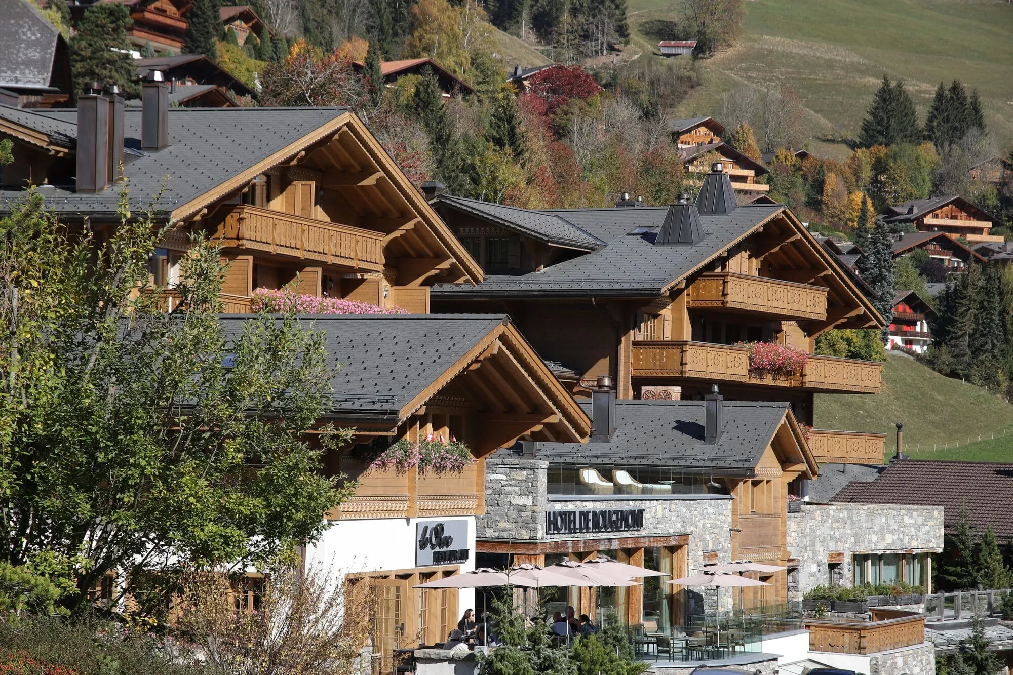 The hotel among chalets in autumn
