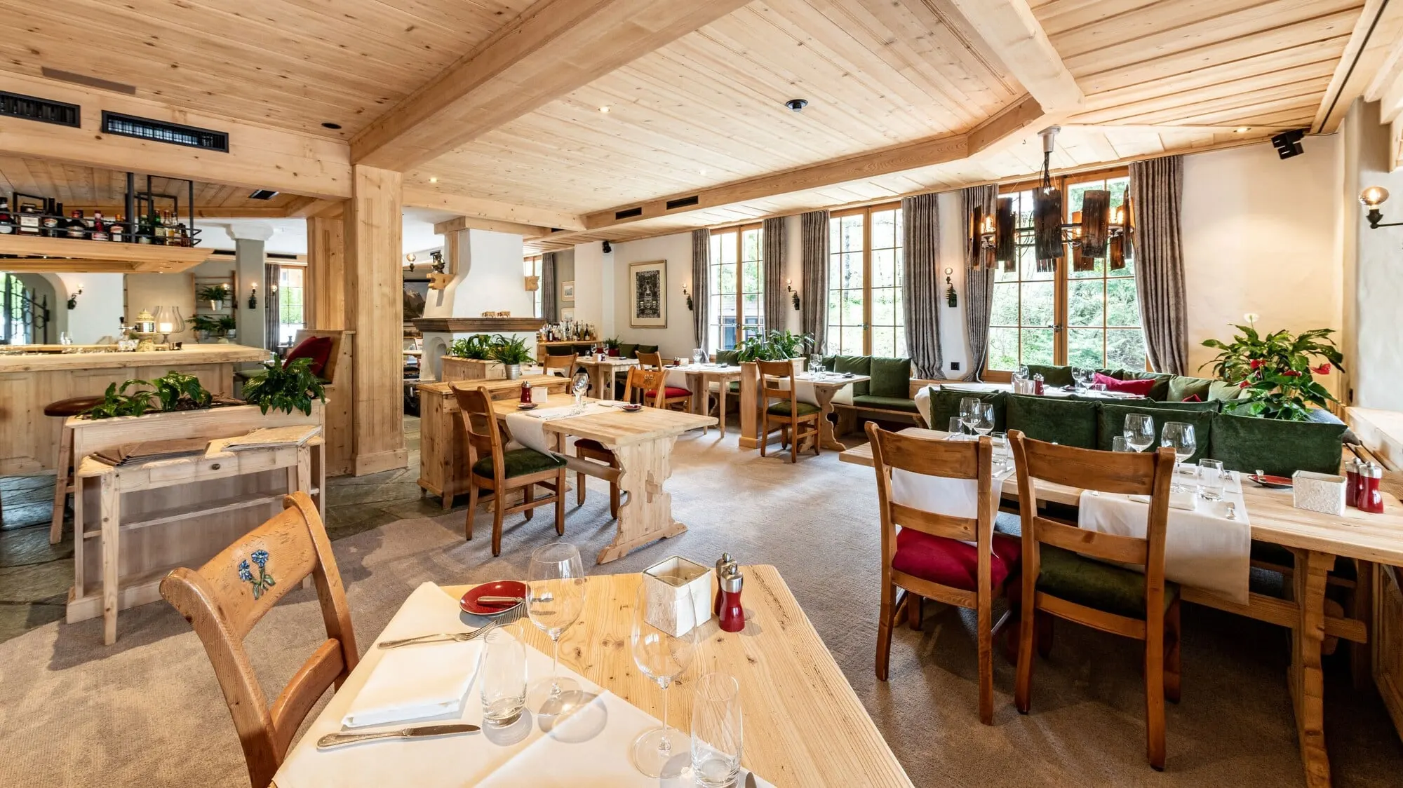 The restaurant with wooden furniture