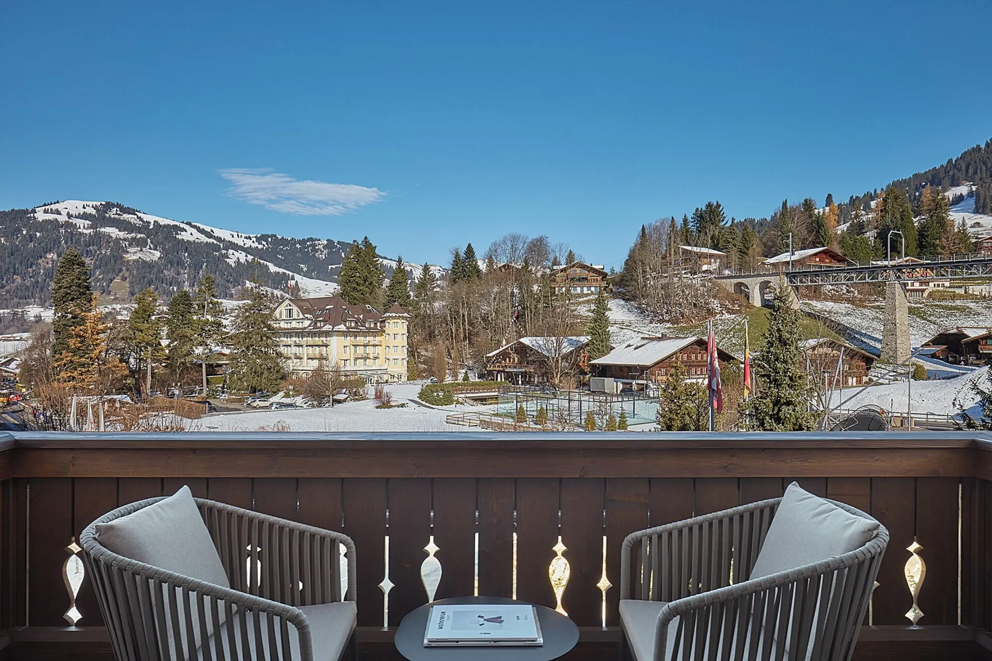 A balcony looking towards the mountains