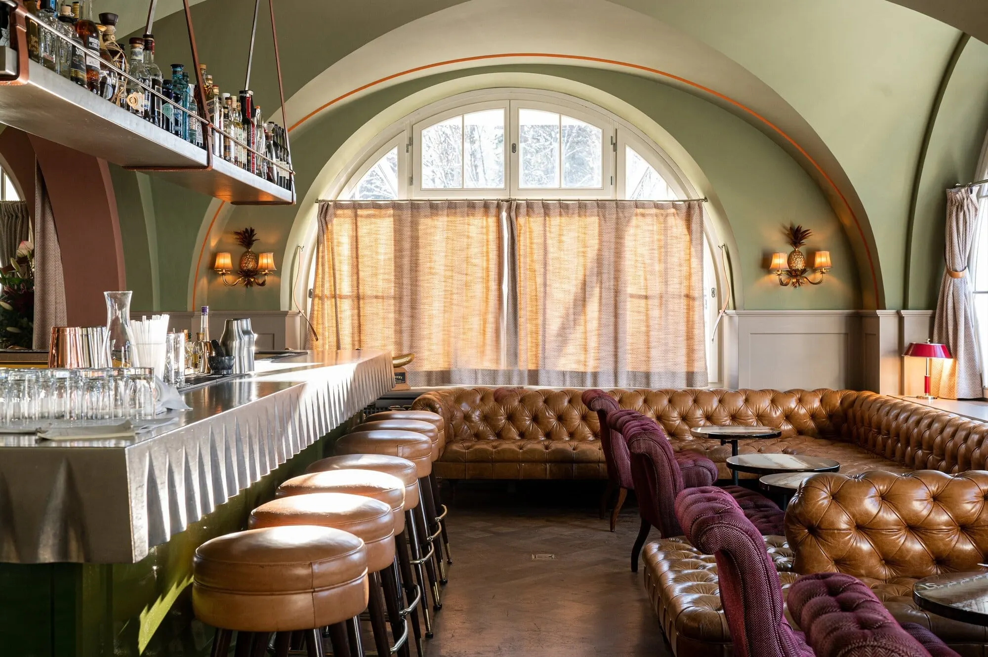The bar under arched windows