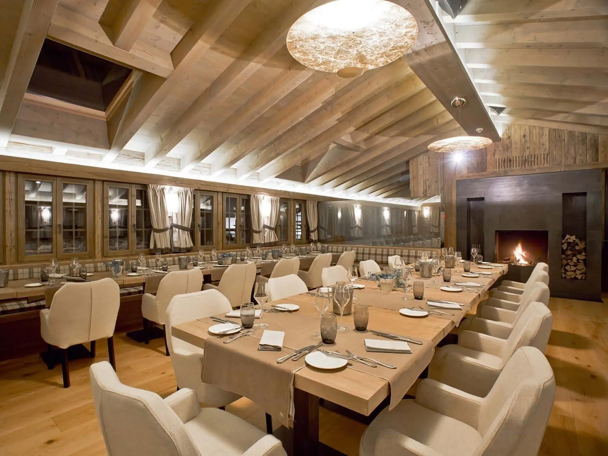 The restaurant under a wooden ceiling