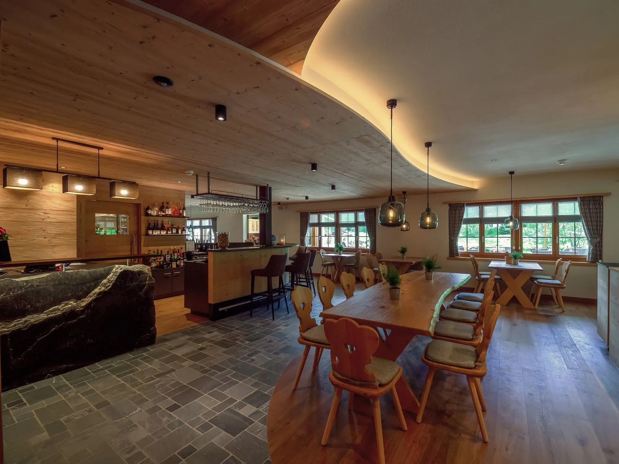 The bar and dining room