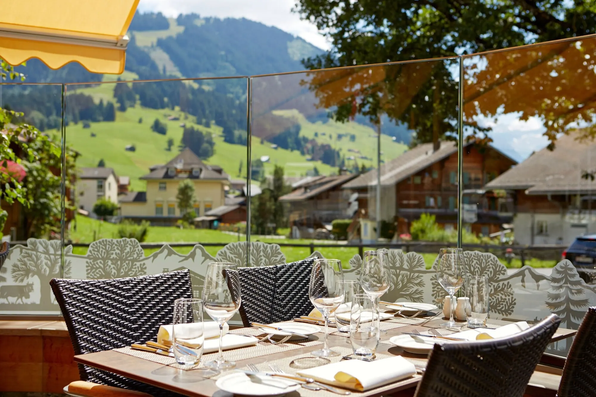 Terrace tables looking over the village
