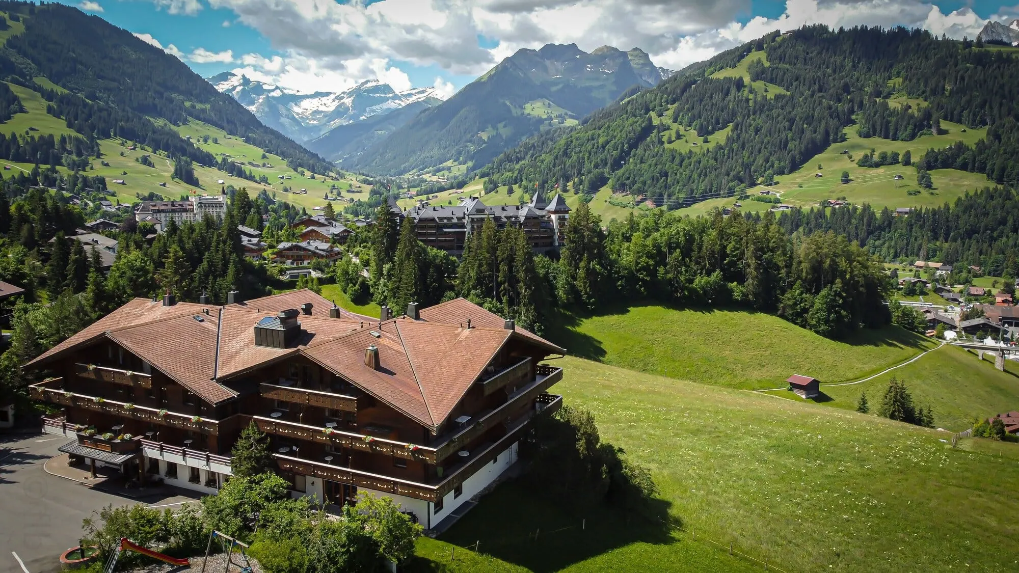 The hotel above the valley in summer