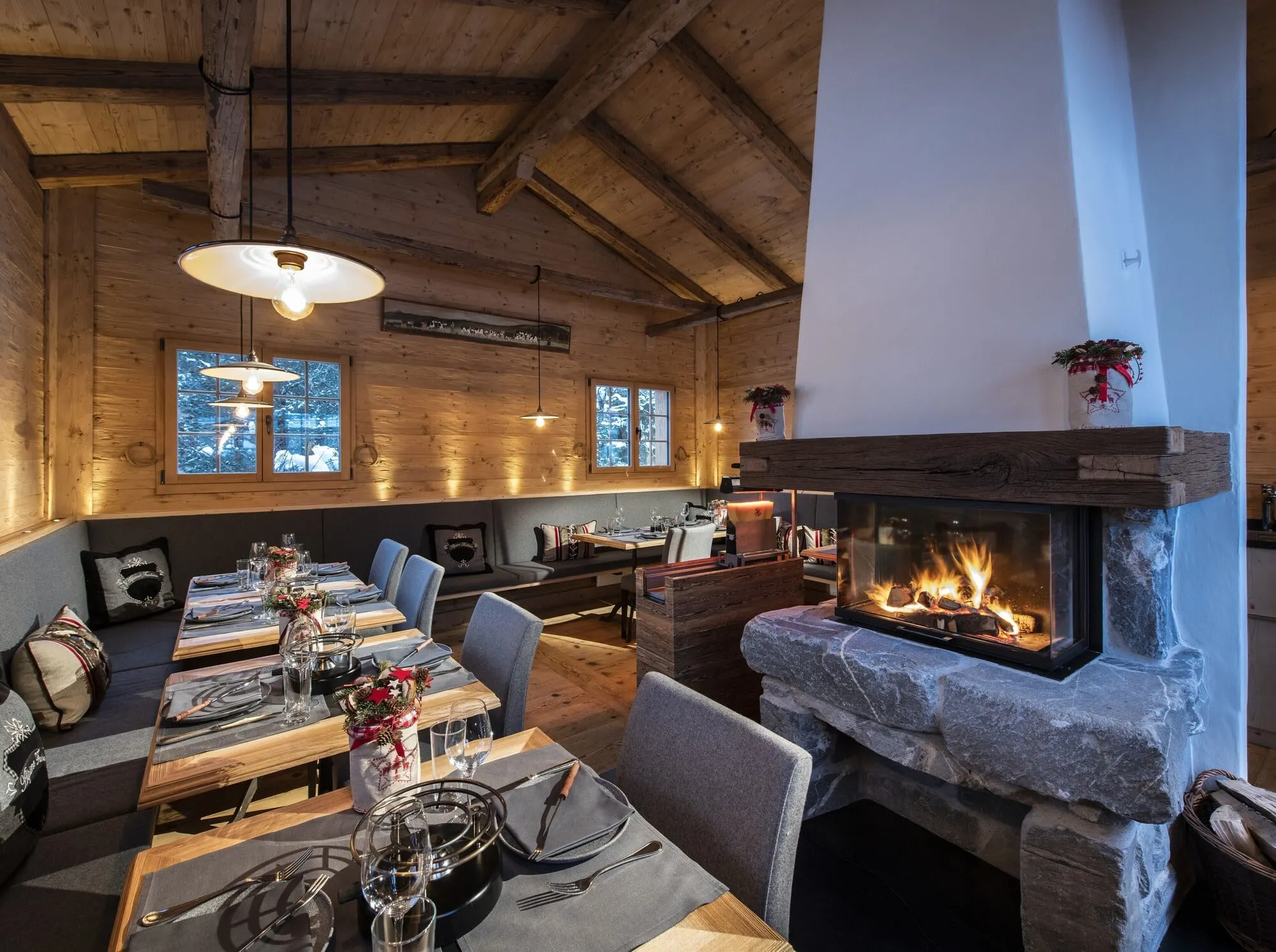 A lounge with an open fire