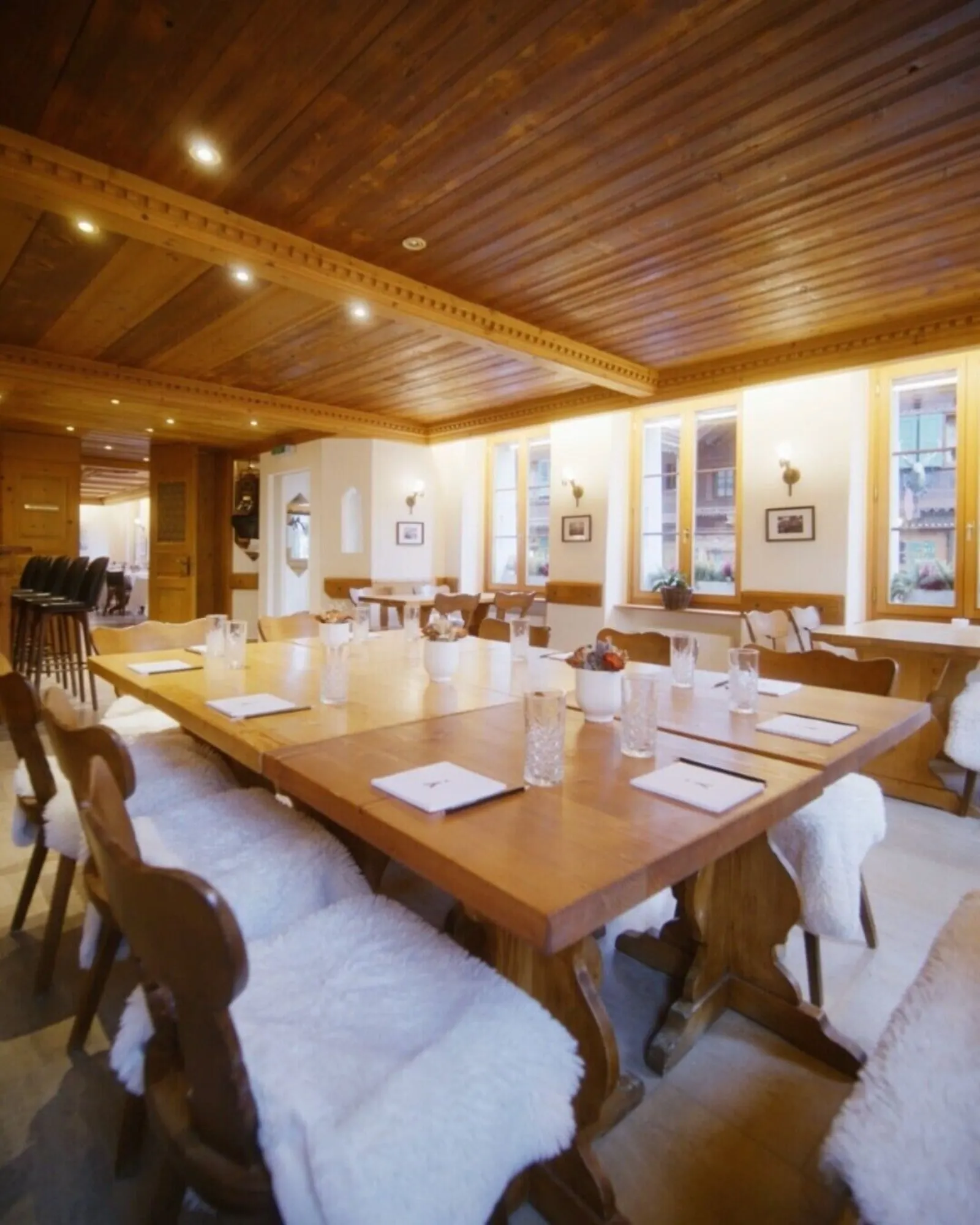A wood-panelled dining room