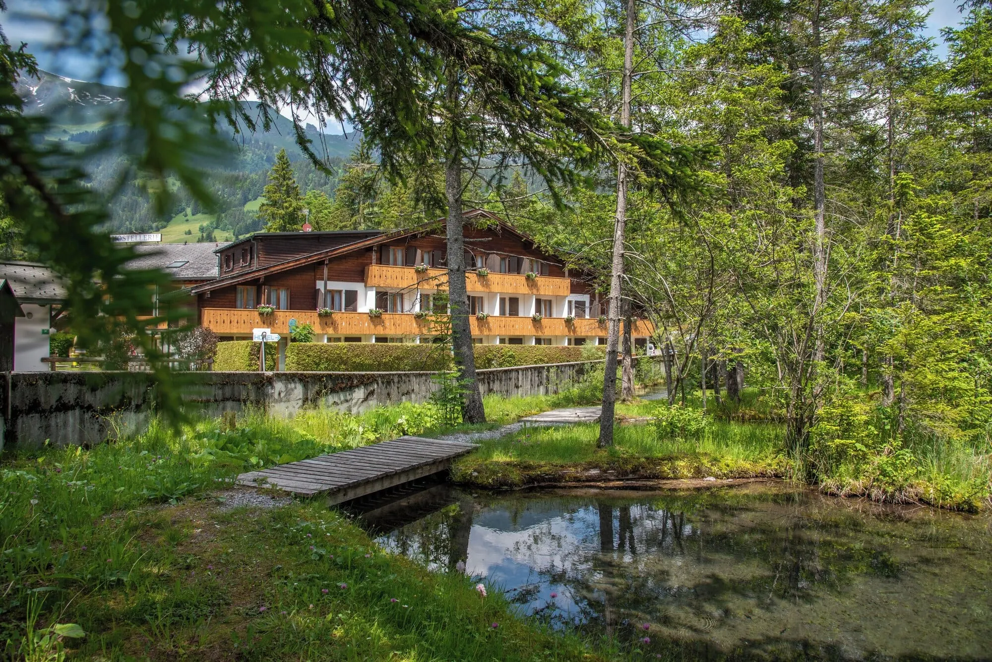 The hotel beside a forest stream