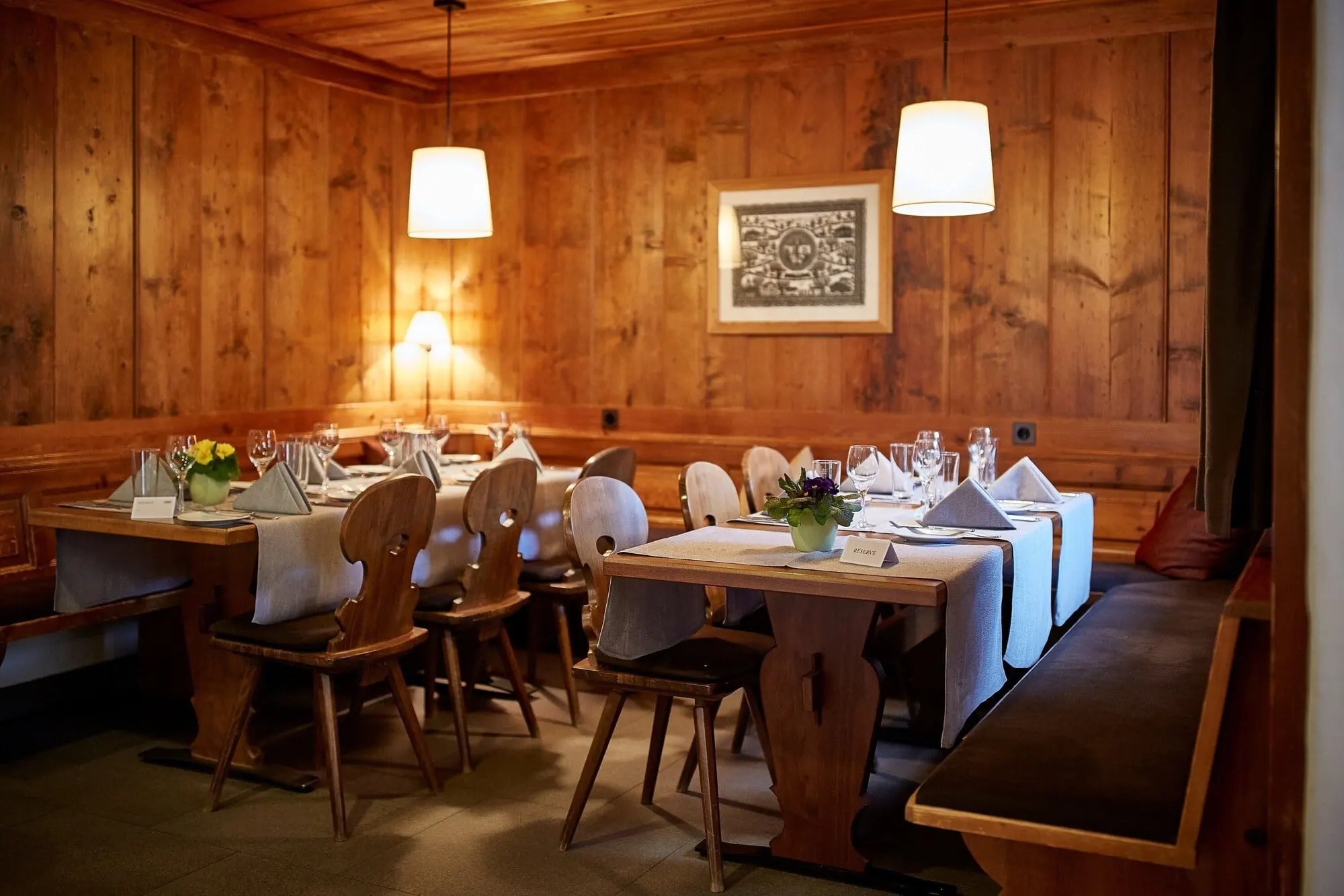 A wood-panelled dining room
