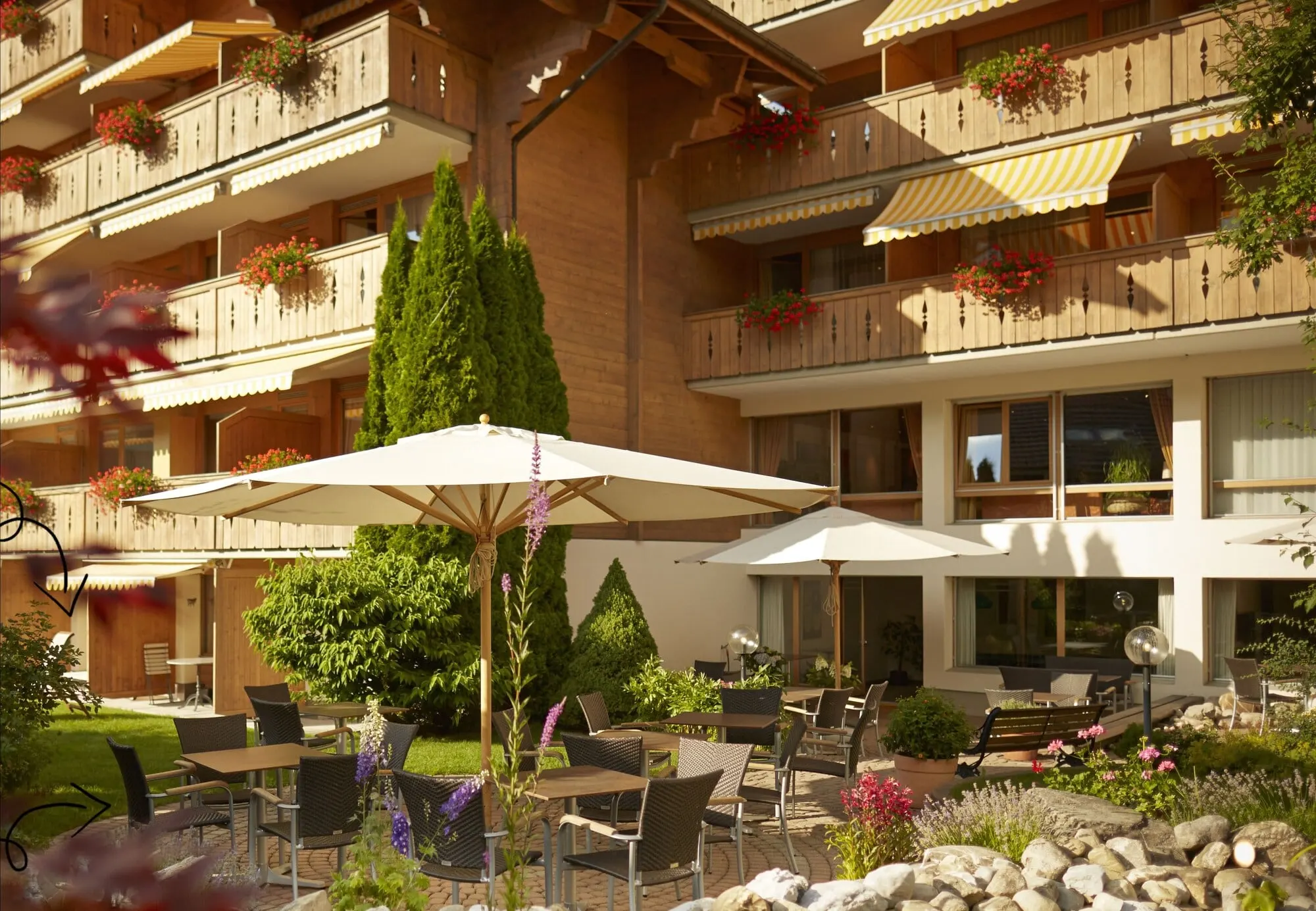 The garden and balconies in summer