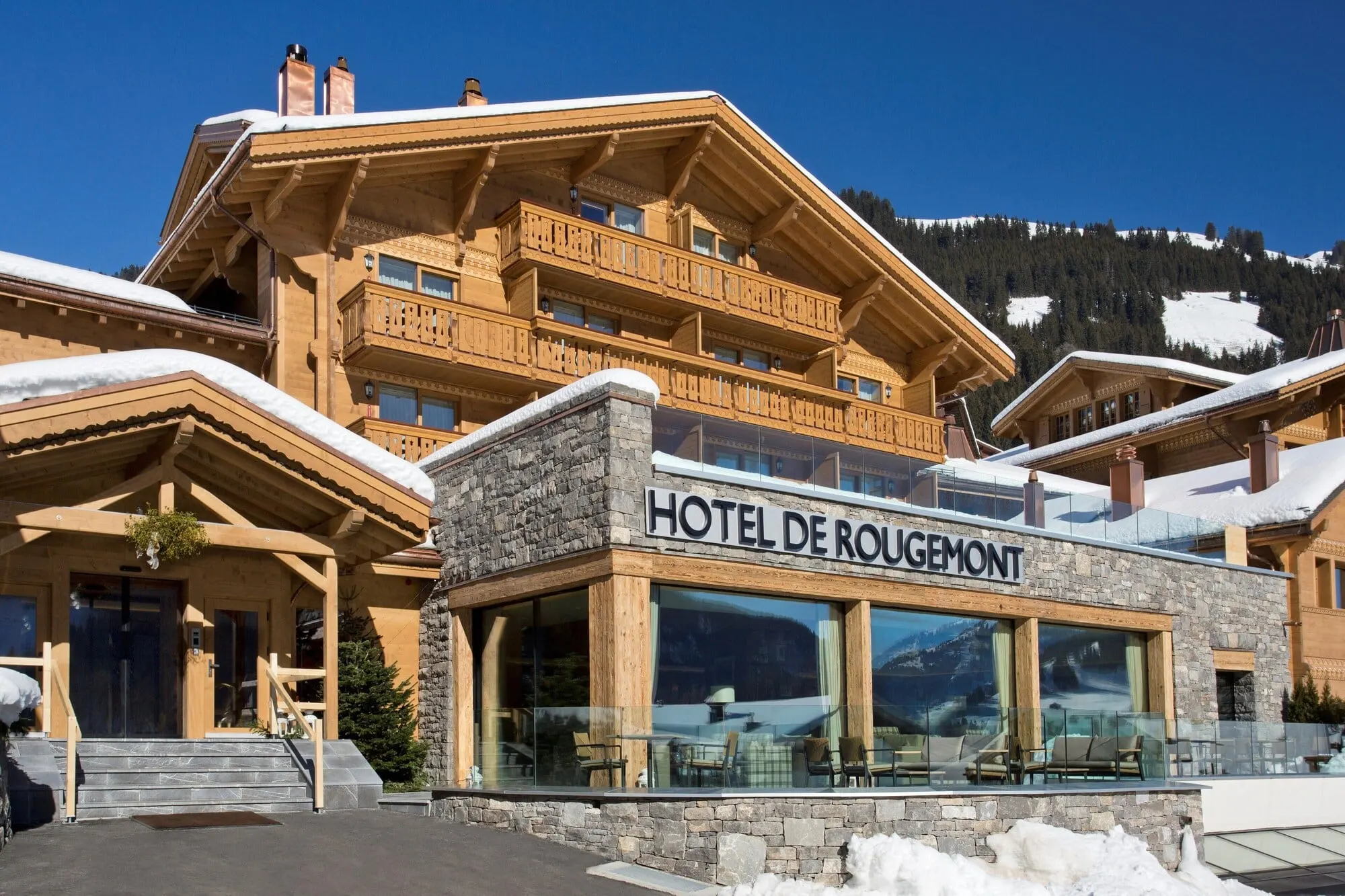 The hotel above Rougemont in winter