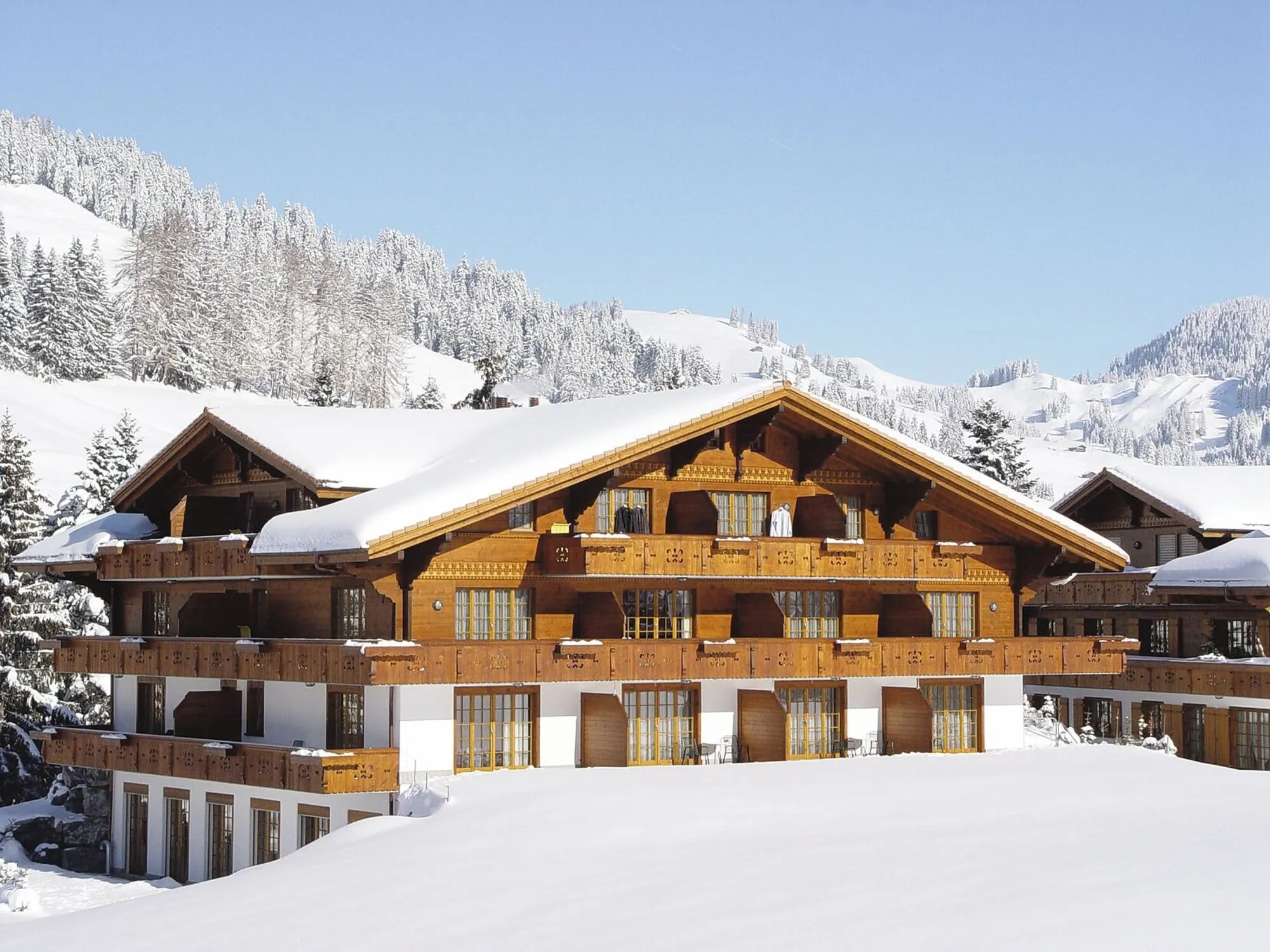 The hotel in deep winter snow