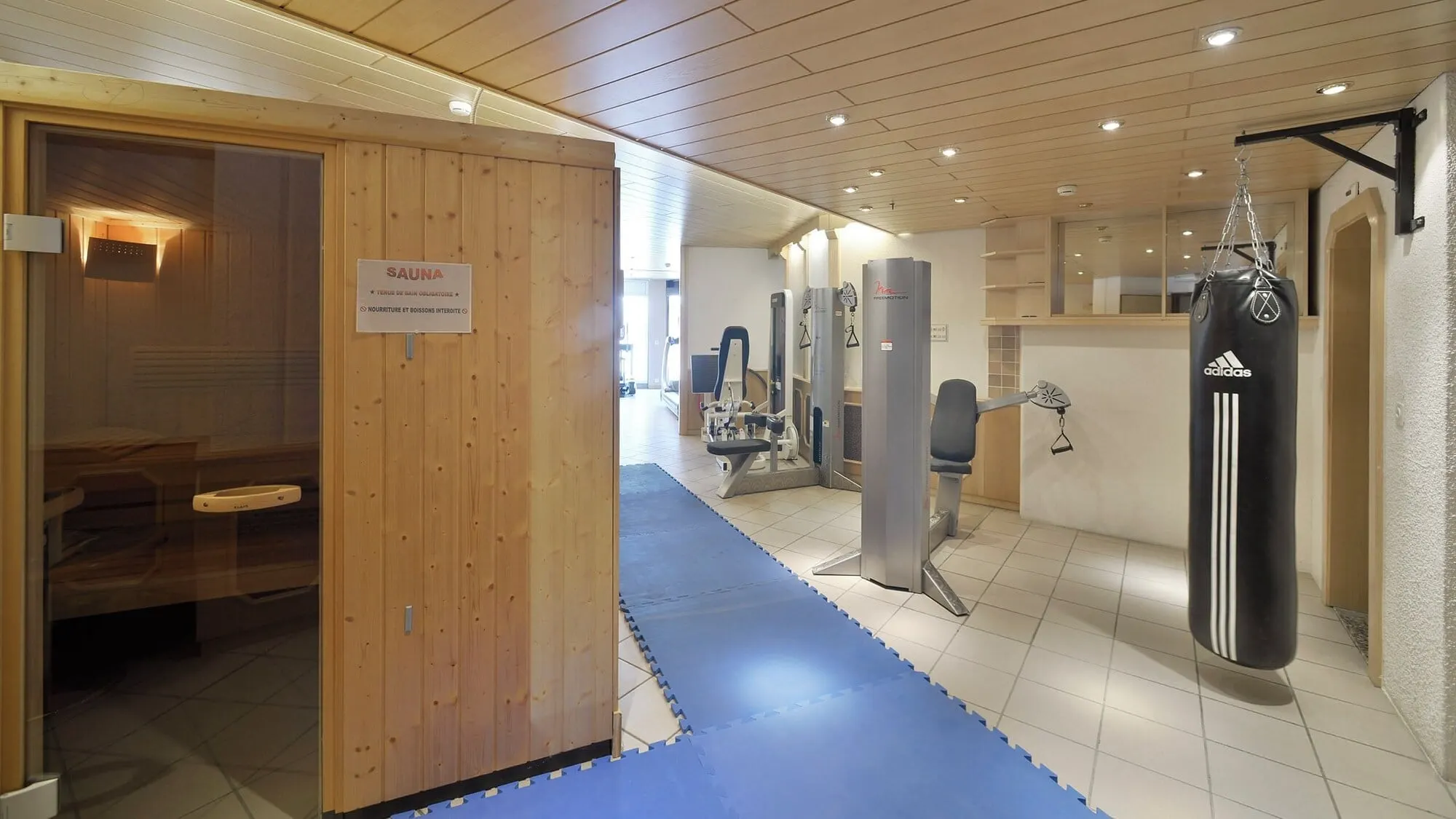 The sauna and gym area