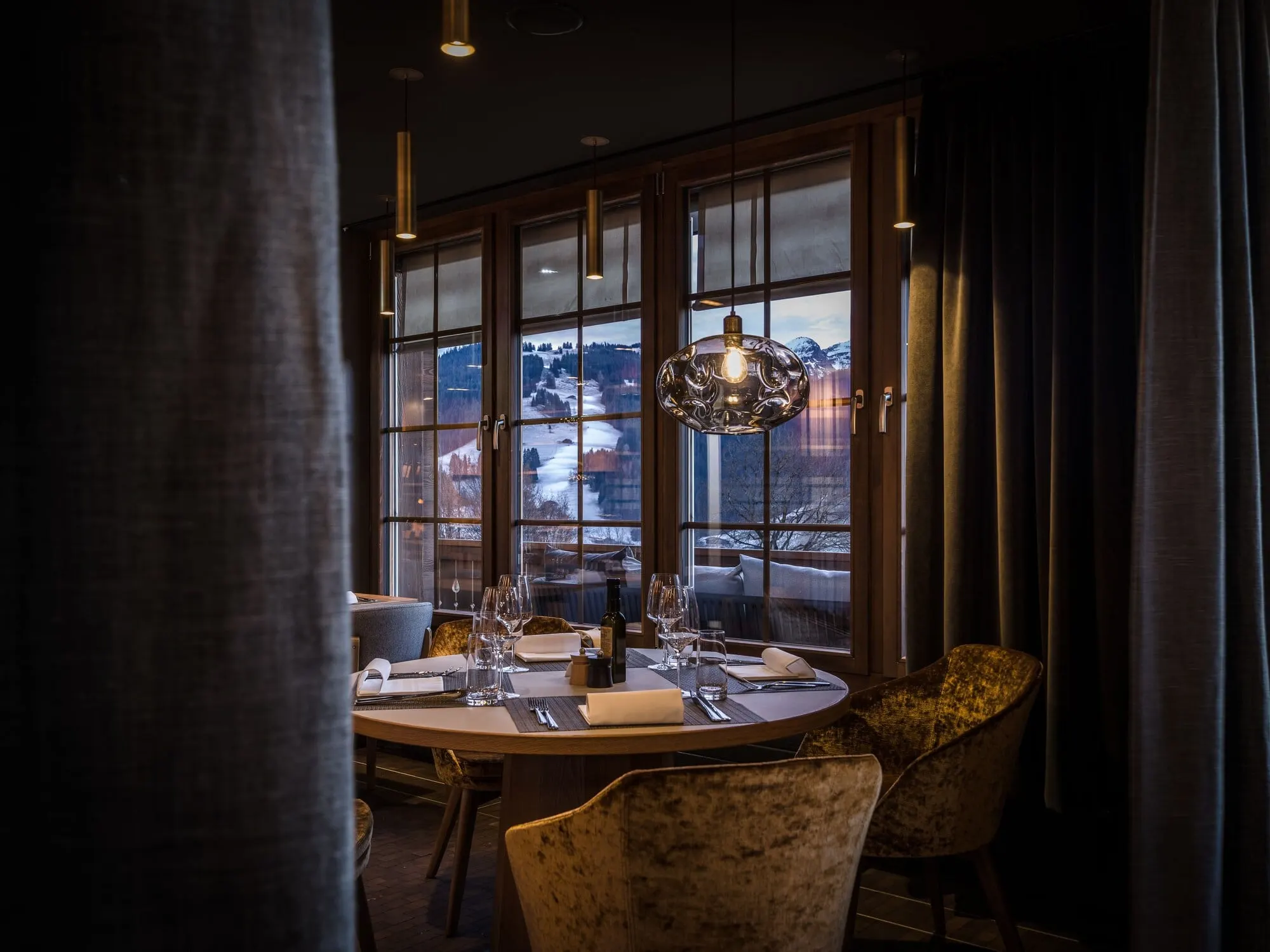 A table for two by a snowy window